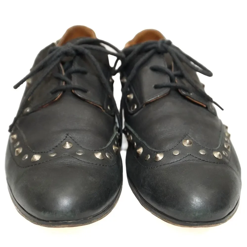 Sandro Black Studded Leather Brogue Oxfords Size 40 US 7
